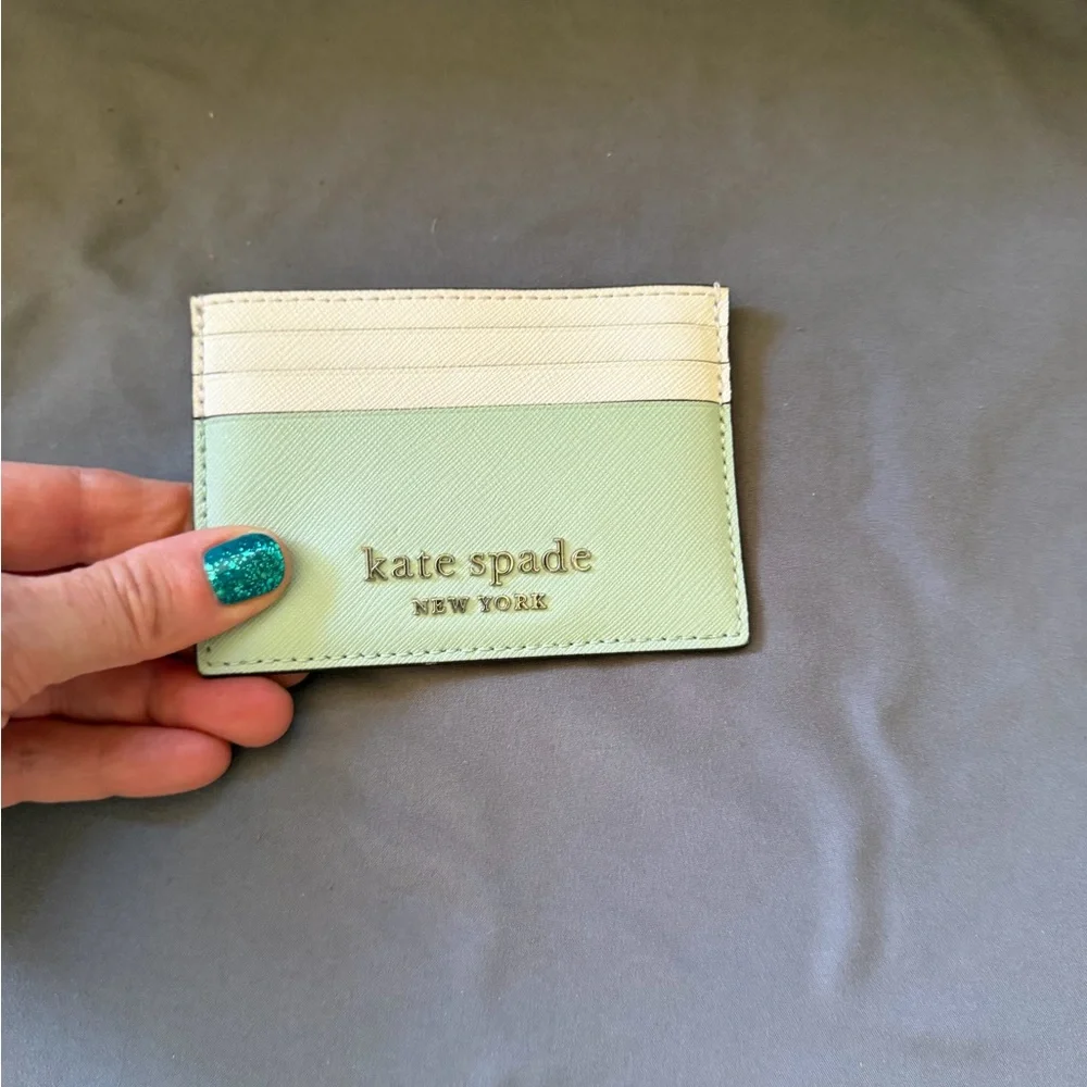 kate spade Two-Tone Mint and Cream Leather Card Holder